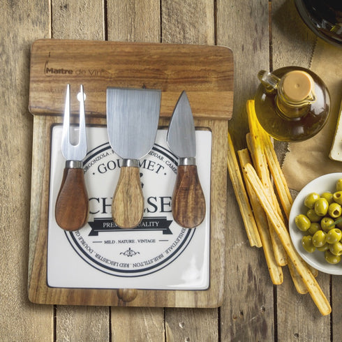 一套四件奶酪板连工具套装 (皂荚木)|优质木材|美酒品尝 | 品酒派对