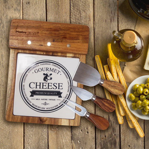 一套四件奶酪板连工具套装 (皂荚木)|优质木材|美酒品尝 | 品酒派对