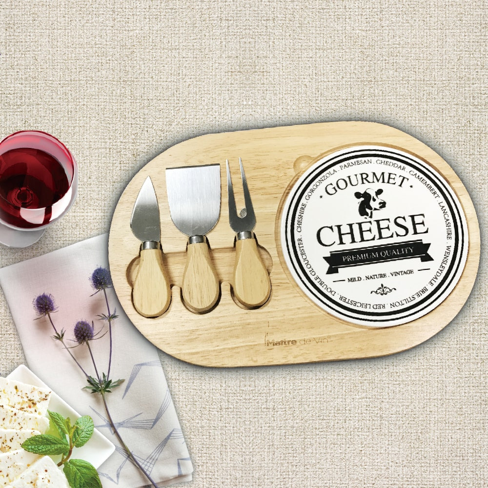4Piece Cheese Board Set (Rubberwood) Maitre de Vin® Maitre de Vin