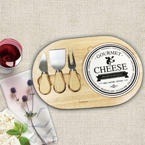 4-Piece Cheese Board Set (Rubberwood)